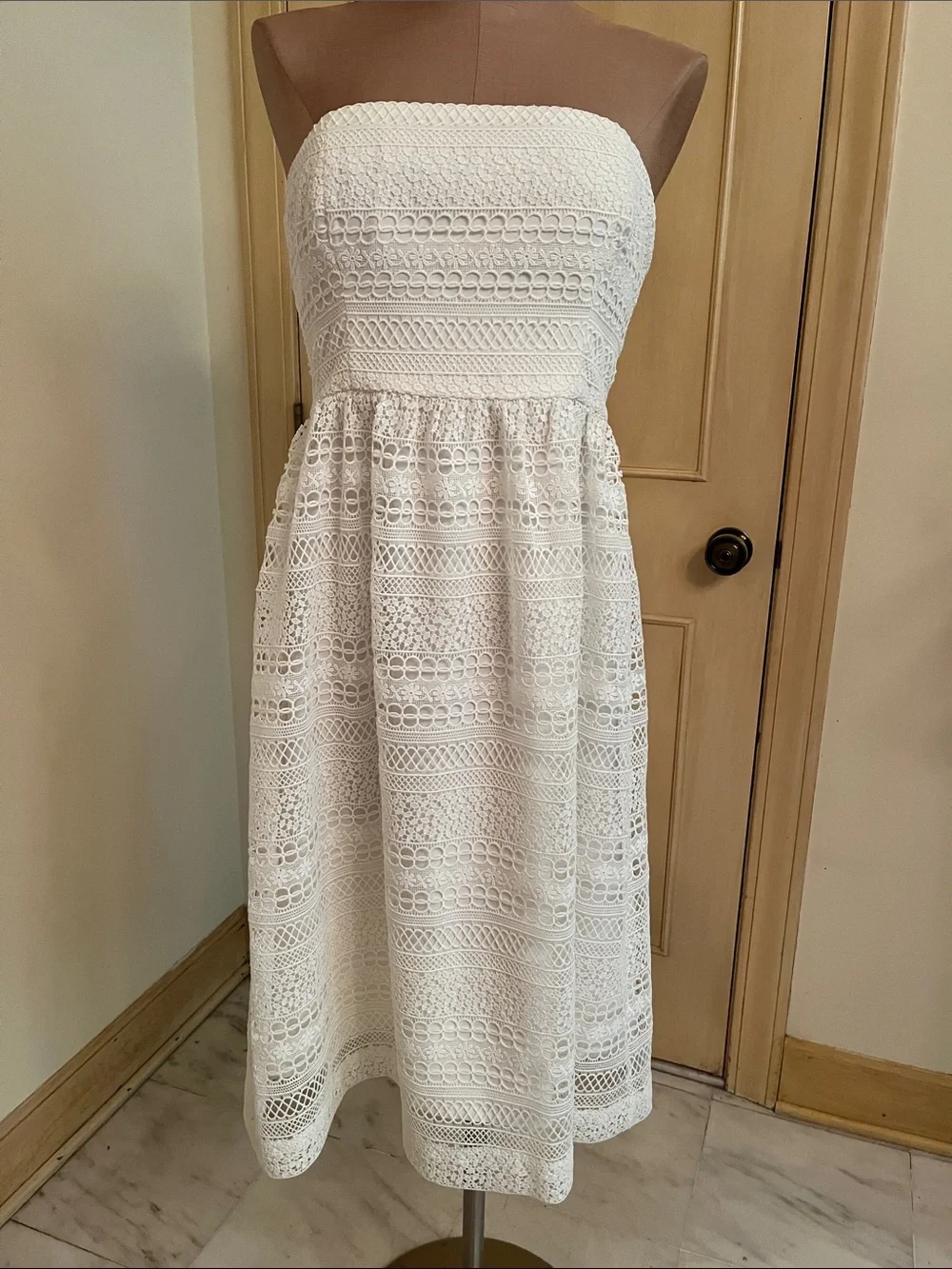 J. CREW NWT Stanbury Party Bridal Open Crochet Lace Strapless Ecru Midi Dress 6